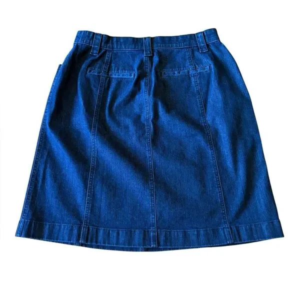 LL Bean Classic Fit Dark Wash Denim Jean Skirt Womens Size 10 Petite - Picture 2 of 9